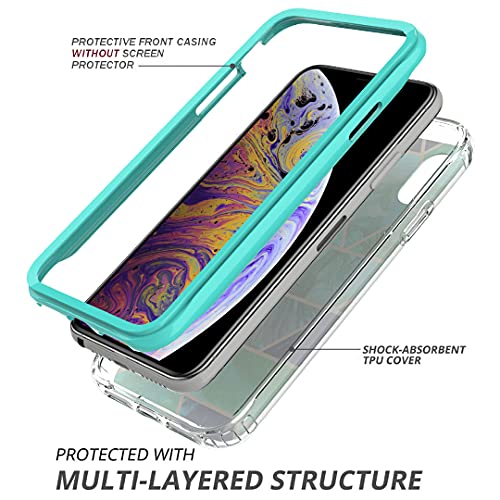 Jeylly [5 Items] Iphone X Case, Iphone Xs Case With Tempered Glass Screen Protector & Camera Lens Protector, Heavy Duty Military Grade Shockproof Drop Protection Women Girls Phone Case, Jade Green #TOP2