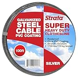 Strata 100 Feet Clothesline Outdoor Heavy Duty Galvanized Wire Steel Cable, Silver PVC Coating - Clothes Line Wires for Outside Laundry Drying