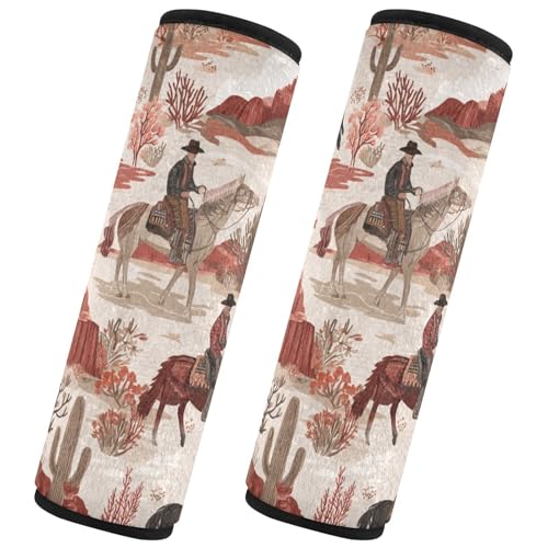 Image of Vintage Cowboys on Horses Cactus Desert Seat Belt Cover Pad 2 Pcs Soft Cute Seatbelt Covers Protector Support Head Neck Shoulder Strap for Car Seats High Chair Backpack for Adults Kids Women Me