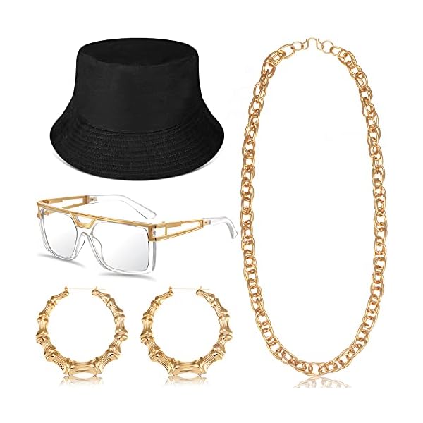 Sintege hip hop costume kit 80s 90s jewelry outfit halloween rapper accessories for women men
