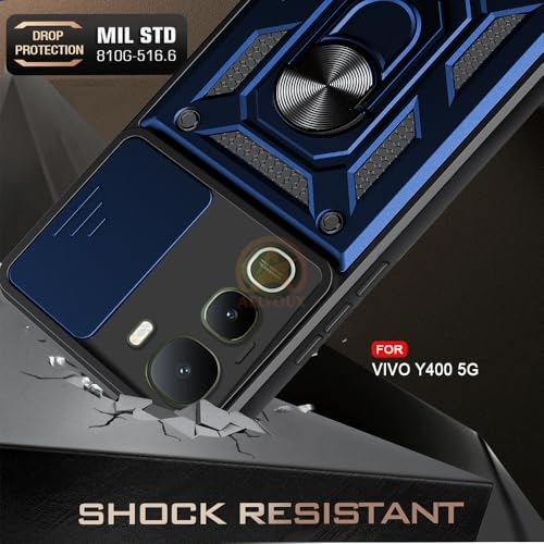 Image of Armor Bumper Back Cover Case for Vivo Y400 5G Rotating Camera Cover, Ring Holder & Kickstand | Heavy Duty & 360 Degree Protection Vivo Y400 5G Back Cover (Blue)