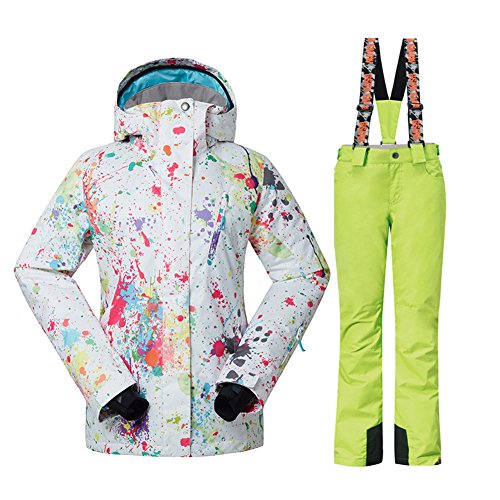 Women's Fashion High Windproof Waterproof Snowsuit Colorful Printed Ski Jacket Pants 