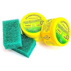 Fregadero Imitacion Piedra LA FANTASTICA PIEDRA BLANCA ALEMANA PIERRE BLANCHE BOTE 600 GRAMOS (LOTE 2 BOTES + 2 ESPONJAS)