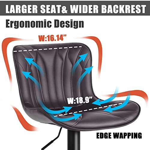 Image of Bar Stools Set of 4 Modern Kitchen Counter Chairs Swivel Barstools Brown | Faux leather upholstered island chairs with backs & metal base. Adjustable Height, easy to clean & load 300 lbs