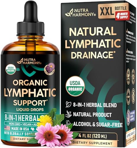USDA Organic Lymphatic Drainage Supplement - Echinacea | Elderberry | Dandelion | Rosehip | Cleavers | Calendula | Burdock - Made in USA - Lymph System Drops - Immune Support, Cleanse & Detox, 4 fl oz