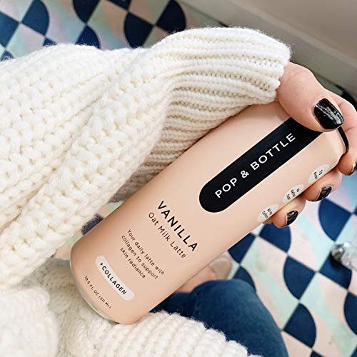 Pop & Bottle - Oat Milk Lattes with Collagen (from fish) | 12 Pack (8 oz) Vanilla | Marine (fish) Collagen Peptides, MCT Oil, Oat Milk, Cold Brew + More | Organic, No Dairy, No Gluten, Lightly Sweetened with Dates