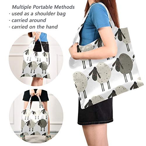 Blueangle Cartoon Sheep Reusable Grocery Bags Foldable Shopping Bag Large Reusable Tote Groceries Bags With Pouch Bulk, Ripstop Fabric Washable Durable Lightweight #TOP3