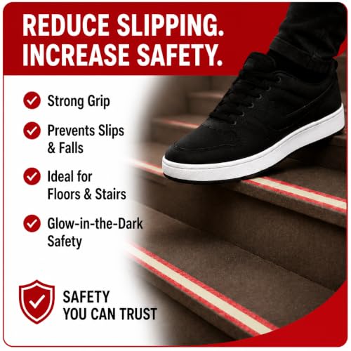 Image of Mario Red Anti-Skid Glow-in-the-Dark Tape Width 50mm x Length 5mtr (16.5 feet) | High Grip Waterproof Anti-Slip Safety Tape | Self Adhesive Non-Slip Tape for Stairs & Dark Areas | Pack of 1pc