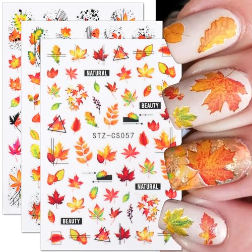 Maple Leaf Nail Art Stickers - Fall Nail Decals, Geometric Line...