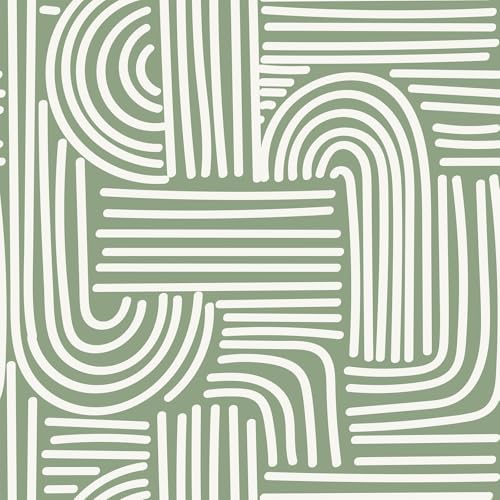 VEELIKE Sage Green Geometric Peel and Stick Wallpaper Boho Abstra...