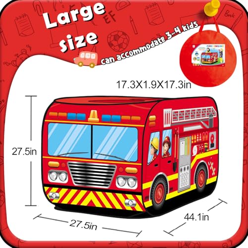 Pop Up Play Tent for Kids Aged 3-5 Years Old Boys and Girls : Fire Truck Tent Playhouse Toy Play Tents for Toddlers 3-5 Kids Tent Indoor Outdoor Playhouse Toys for 3 + Year Old, Fire Truck - Image 4