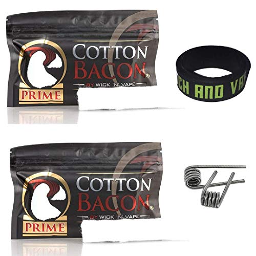 Cotton Bacon Prime por Wick 'N' Vape 30 piezas paquete triple incluye 2 bobinas Clapton preconstruidas incluyendo cotch y banda Vape para tanque RDA RTA RDTA Sub-ohm sin nicotina (paquete doble)