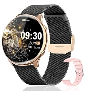 elfofle Smartwatch Damen mit Telefonfunktion, 1,39" TFT HD Touchscreen, IP67 Wasserdicht mit 120 Sport SpO2 Pulsuhr Menstruationszyklus Schlafmonitor,Armbanduhr für iOS Android (Schwarz Gold)