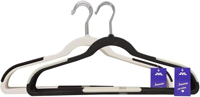 JVL Premium Range Plastic Space Saving Non-Slip Coat Hangers, Black and White, Pack of 20