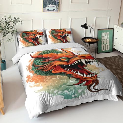 Housse de couette dragon chinois 3D 200x200 cm en microfibre