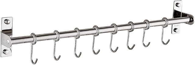 HONUTIGE Kitchen Hanger Storage Hooks, Stainless Steel Kitchen Utensil Hanging Rack with 6/8 Removable Hooks, Wall Mount Pot Pan Bar Rack, Kitchen Utensils Hanger Rail Organizer