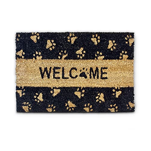 Relaxdays Paillasson fibres de coco Imprimé Welcome et pattes de chat 60 x 40 cm tapis de sol porte...