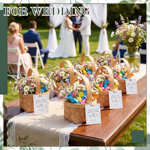LemonRoad 20 Sets She's Fresh off The Market Mini Picnic Basket with Card Wood Mini Wood Woven Flower Fruit Picnic Chip Basket for Wedding Bridal Shower Birthday Baby Shower Favor Gift(Small) by LemonRoad - Used condition - Image 6