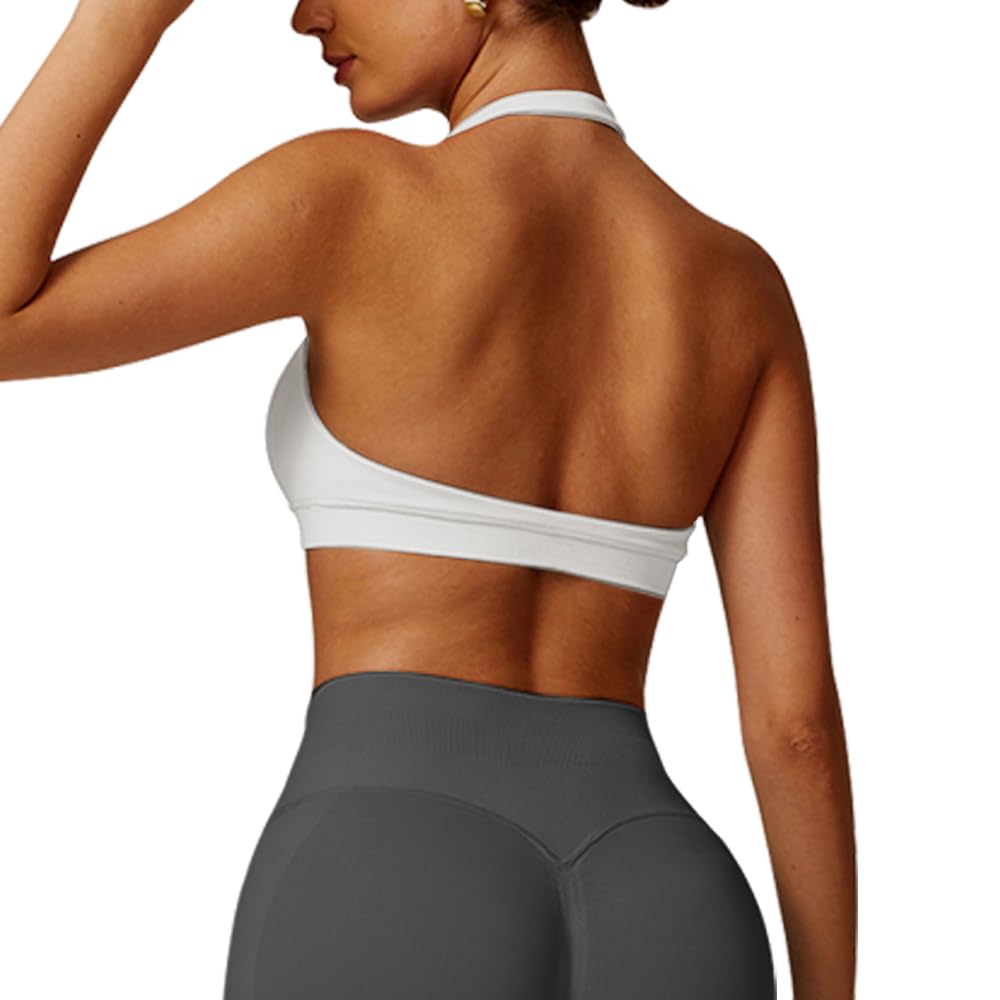 JN JANPRINT Workout Sports Bras for Women Halter Neck Impact Bra Padded Open Back Seamless Bralette Gym Bra Yoga Crop Top