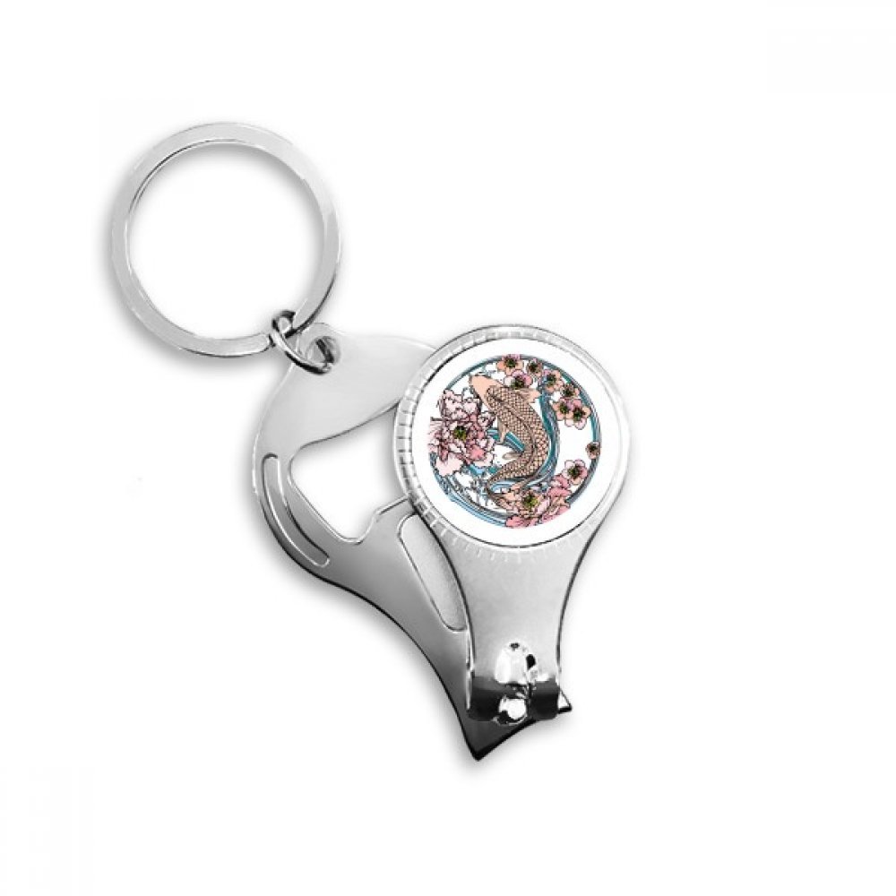 Porte-clés carpe koi et lotus rose en métal émaillé pour clés et sac