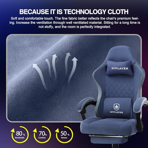 GTPLAYER Gaming Chair, Computer Office Chair with Pocket Spring Cushion, Linkage Armrests and Footrest, High Back Ergonomic Computer Chair with Lumbar Support Task Chair with Footrest(Blue)