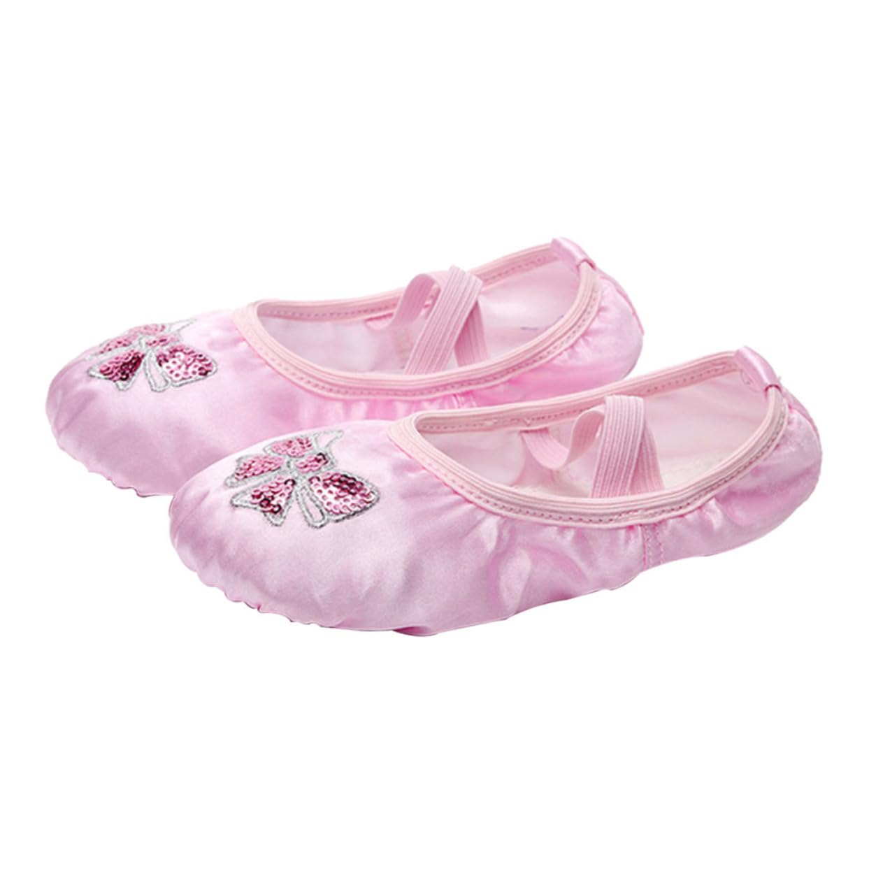 Anneome Girls' Ballet Dance Shoes Satin Fabric Sequins Non-Slip Sole Stretchable Belt Size 26 for