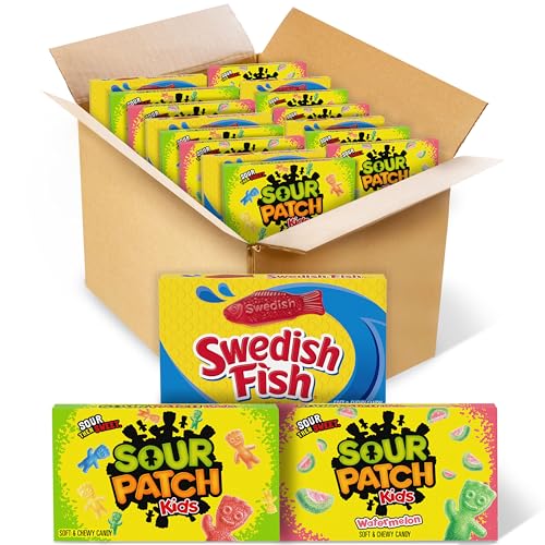SOUR PATCH KIDS and SWEDISH FISH Soft & Chewy Candy Variety Pack, Bulk Candy, Mother's Day, 15 Boxes