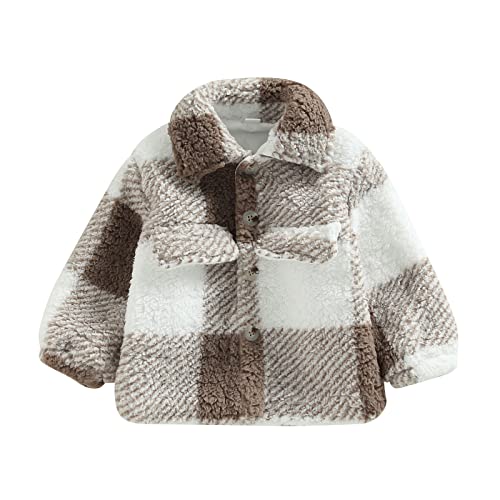 Pudcoco Toddler Baby Boys Girls Plaid Fleece Outwear Lapel Collar Button Down Jacket Coat Winter Clothes