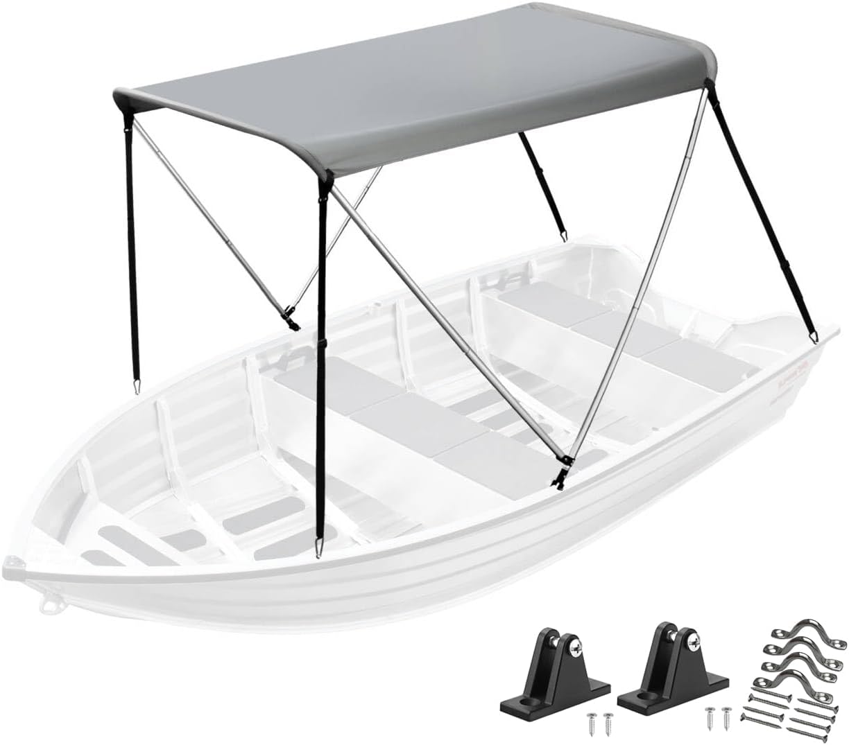 Bimini Top for Jon/Aluminum Boat (Width 3.3-4.6 ft) with Mounting Hardware,2 Bow Sun Shade Canopy Accessories with Storage Boots 63" L x 39"- 55" W x 43.3“H (Hard Boat Bimini top Set)