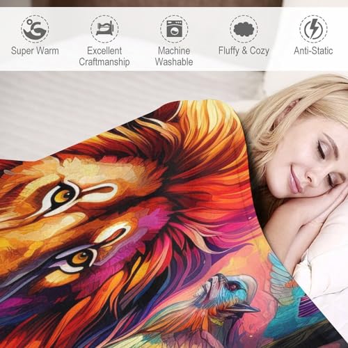 Couverture en flannel imprimé lion africain 130x150cm pour lit et canapé