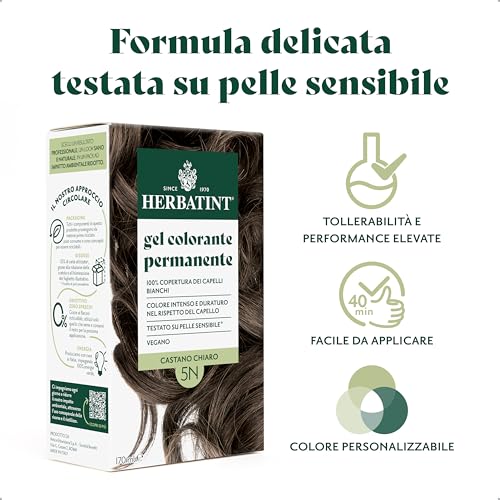 Herbatint Permanente Haarfarbe Gel 5N Hellbraun - 170 ml | Ammoniakfrei, 100% Abdeckung für weißes Haar | für empfindliche Haut, mit 8 natürlichen Bio-Extrakten – Bild 5