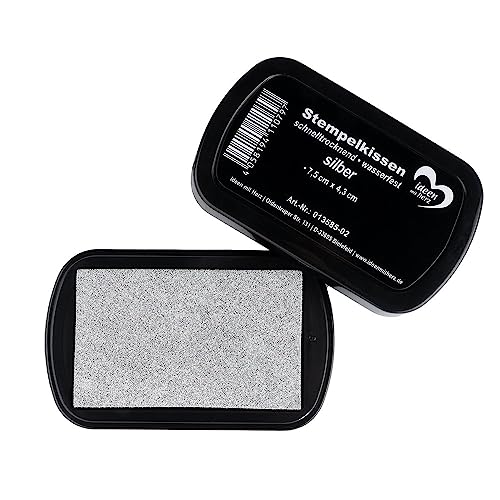 Ideen mit Herz tampone per timbri, ad asciugatura rapida, impermeabile, 7,5 cm x 4,3 cm (argento)
