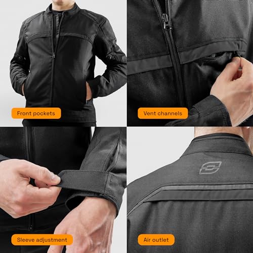 OZONE MOTO Neo Motorradjacke Herren | Textil | Ellbogen und Schulterprotektoren Stufe 1 | Rückenprotektortasche | Abnehmbar Thermofutter | 3 Belüftungskanäle