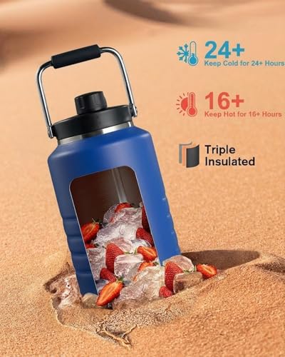 Image of Thermosteel Water Jug Insulated Tumbler with Magnet Lid 2100ml, Water from Bottle for Travel, Home, Office, School, Gym, Hotel and Dhaba 12+ Hours Hot and 18+ Hours Cold (Blue - 2.1L)