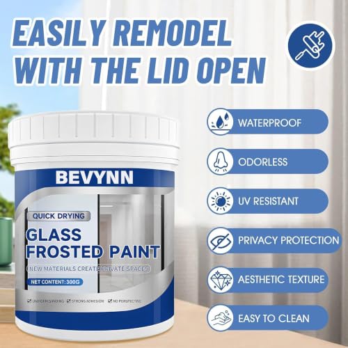 Image of Frosted Glass Paint Water-Based Windows Privacy Paint with Brush, Waterproof & UV Resistant Window Frosting Coating for Windows, Doors & Glass Surfaces DIY (300 G)