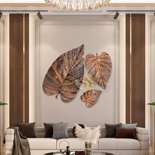 Image of SNS DECOR Luxury Metal Abstract Figures Leaf Wallart Set of 3 Handcrafted Wall Sculpture Wall Art Multicolor For Home Decoration (Copper Antique)