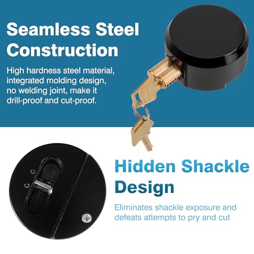Image of IRONWALLS Black Hidden Shackle Padlock 2 Pack, 73mm /2-7 /8 inch Puck Lock Keyed Different with Hasp, 4pcs Keys & Fixing Screws, Heavy Duty Steel Padlocks for Doors, Trucks, Gates, Trailer