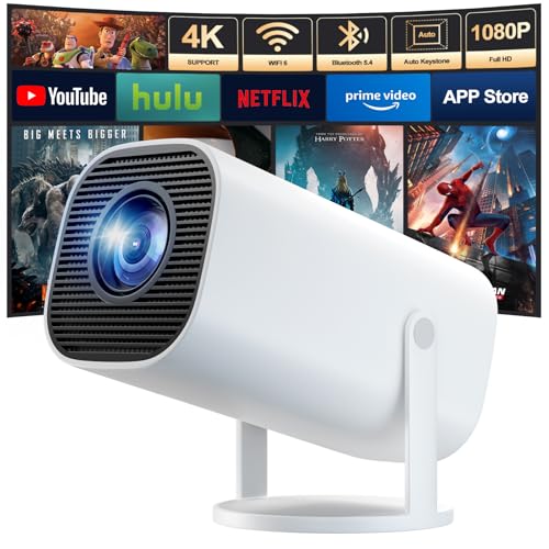 Mini Vidéoprojecteur 4K Full HD 1080p, Projecteur Video avec WiFi 6 et Bluetooth 5.4, Retroprojecteur avec Correction Trapézoïdale Automatique, Rotation à 180°, Compatible Laptop/HDMI/TV Stick