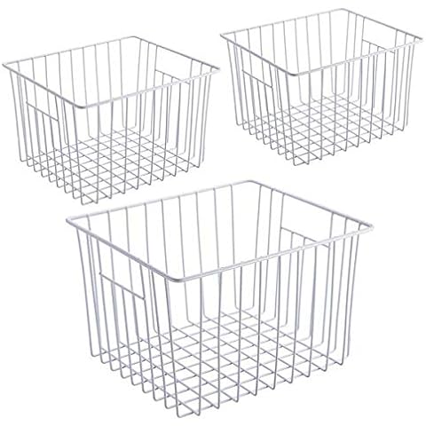 iPEGTOP Freezer Storage Organizer Basket, Wire Food Organizers Basket, Household Bin Basket with Handles for Kitchen Cabinets, Pantry,Freezer, Bathroom, Closets, Set of 3 Cover