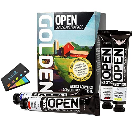 Golden OPEN Acrylic Paint Set Landscape Painting Set Slow Drying 7-Color Golden Acrylic Paint Sets Sticky Notes