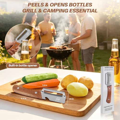 Image of MultiFunctional Vegetable Peeler, Non-Slip Wooden Handle with Sharp Stainless Steel Blade, Built-in Bottle Opener - Perfect Kitchen Peeler For Veggie, Fruit, Potato, Carrot, Apple
