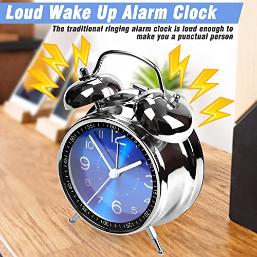 Image of AYRELY Super Loud Alarm Clock for Heavy Sleepers Adults,Twin Bell Retro 4 Inch Silent Non-Ticking Quartz with Backlight, Metal dial, Alarm Clocks for Bedrooms Bedside (Blue)