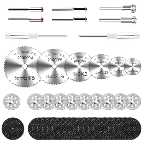 Delaga Trennscheiben Set, 44Pcs Sägeblatt für Rotationswerkzeuge Zubehoer, Kreissägeblatt mit Schaft für Holz, Kunststoff, Metall, Glas, Stein, Multifunktionswerkzeug zubehör Delaga Trennscheiben Set, 44Pcs Sägeblatt für Rotationswerkzeuge Zubehoer, Kreissägeblatt mit Schaft für Holz, Kunststoff, Metall, Glas, Stein, Multifunktionswerkzeug zubehör