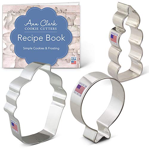 Ann Clark Cookie Cutters 3-Piece Birthday Cookie Cutter Set with Recipe Booklet, Balloon