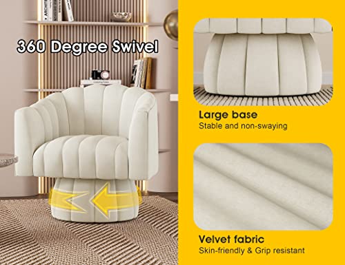 VANTEN Mid Century 360 Degree Swivel Cuddle Barrel Accent Sofa Chairs, Round Armchairs with Wide Upholstered, Fluffy Velvet Fabric Chair for Living Room, Bedroom, Office, Waiting Rooms, (Beige) - Image 5