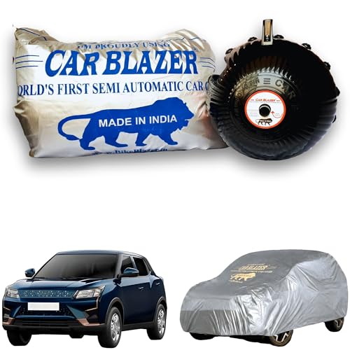 Image of CARBLAZER Portable & Semi-Automatic Full Body Car Covers: Heavy Duty Device| Anti-Theft| Dust & Scratch Proof | Water & Wind Resistant|Custom Fit| Dual-Side Cover, Compatible for Mahindra XUV 400