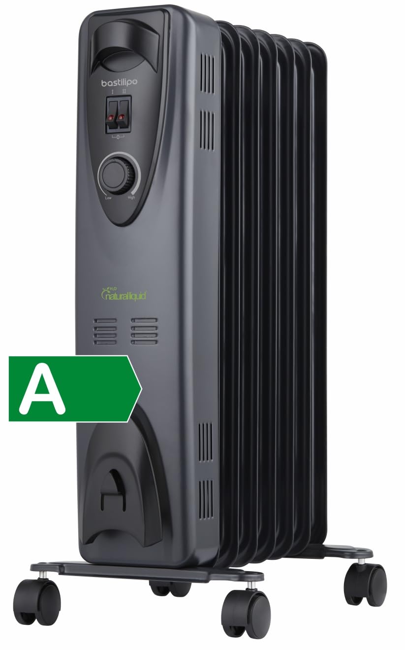 Bastilipo - RC-ECOFLUID-7 - Radiatore ecologico compatto con H2O naturale liquid, extra basso consumo, 1000 W, 0,5 kw/h, 7 elementi, c/termostato, colore nero.