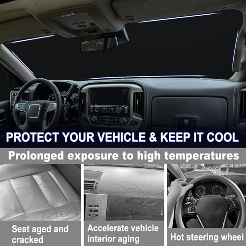 Image of Windshield Sun Shade Foldable for 2014-2018 Chevy Silverado /GMC Sierra 1500 2500HD 3500HD Fully Covered Front Window Shade Sun Visor, Blocks UV Rays and Heat, Keep Cool and Protect Interior