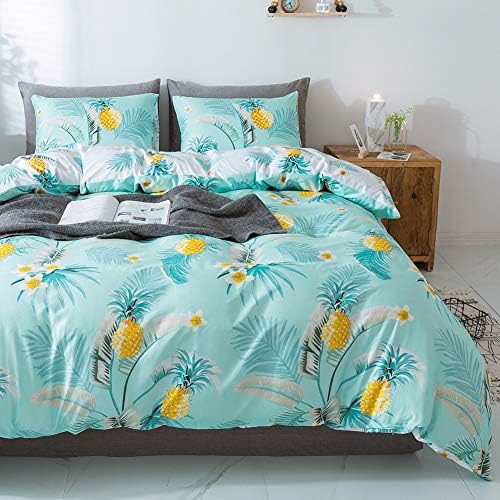 Miffrovn Pineapple Floral Plant Duvet Cover Set Twin Size, 3 Pieces (2 Pillowcases, 1 Duvet Cover) Zipper Closure Flower Microfiber Bedding Set, Easy Care Duvet Cover for Women (No Comforter)