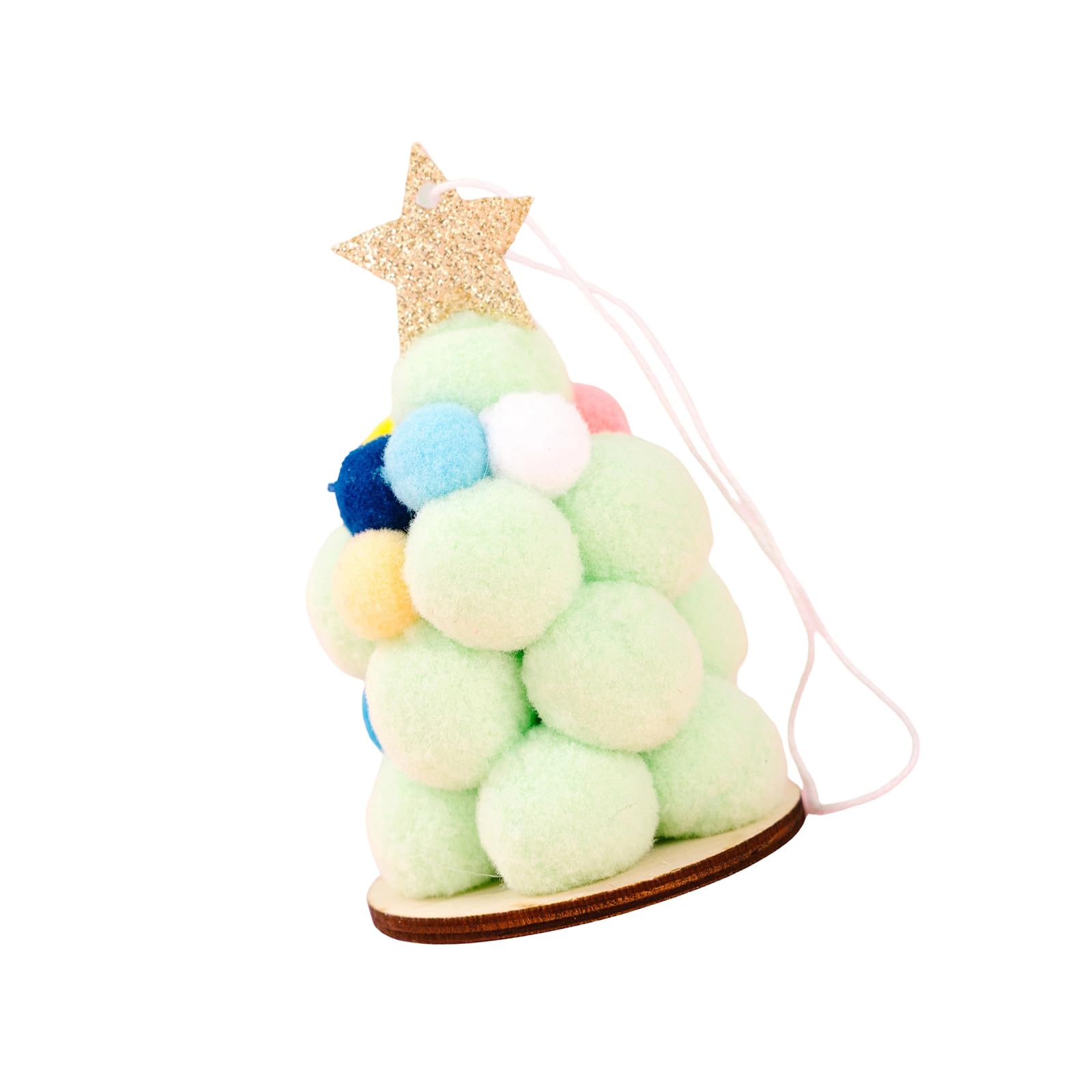 Mekalero C Hristmas Tree Ornament With Soft Plush Balls And Ord, Festive Decor For Tree, Mantel, Door, Holiday Party Display Plush Ball Ornament Holiday Ord Accent Wooden Base Star Top Festive Home Party Door